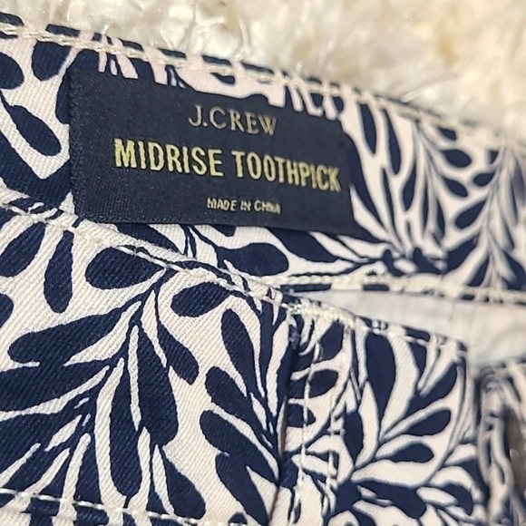 J.Crew Toothpick Skinny Jeans Fern Print Blue White Mid-Rise Womens Size 27 / 4 - Picture 4 of 16